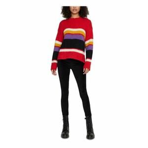 Sanctuary Party Stripe Over the Pullover Sweater Long Sleeve Rainbow Red Small